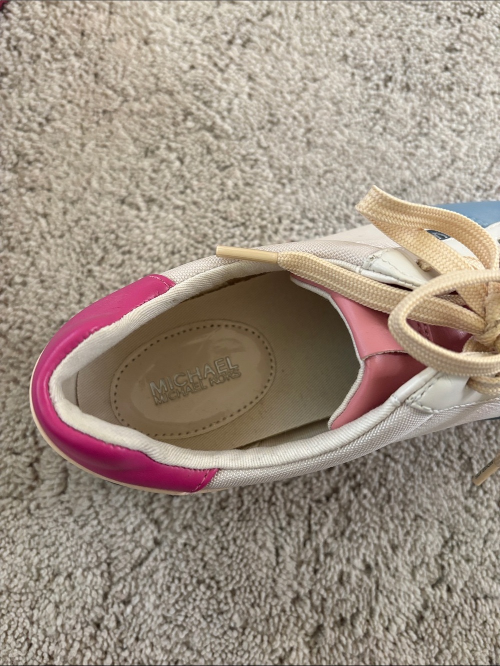 Michael Kors Cream Sneaker with Blue Toe and Pink Heel Accents - Picture 5 of 6